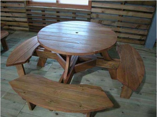 원목 원형 일체형 테이블 8인용