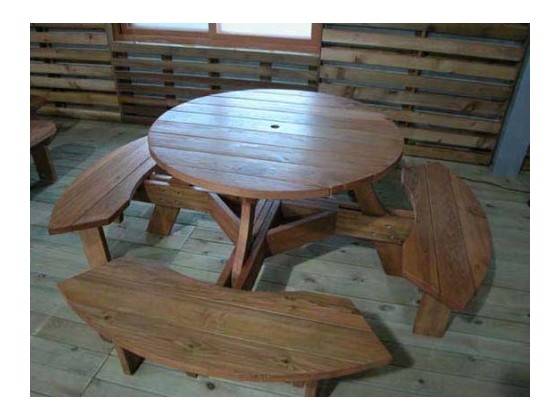 원목 원형 일체형 테이블